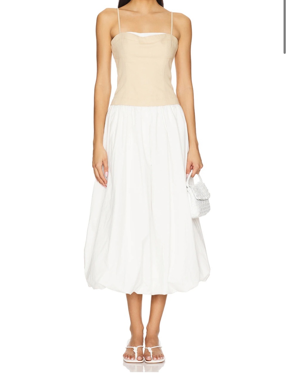 Line & Dot Cream Strapless Bodice with White Midi Skirt